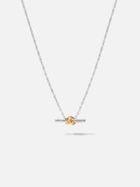 Collier Alchimie femme bicolore or et argent, pendentif barre et nœud, argent 925 plaqué or 18 carats – Soreli Paris