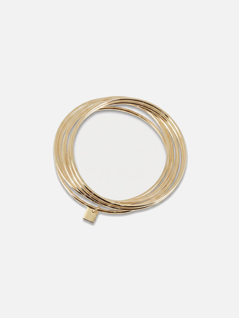 Set de joncs entrelacés Jonc Libre femme avec charm, argent 925 plaqué or 18 carats, vue de face – Soreli Paris